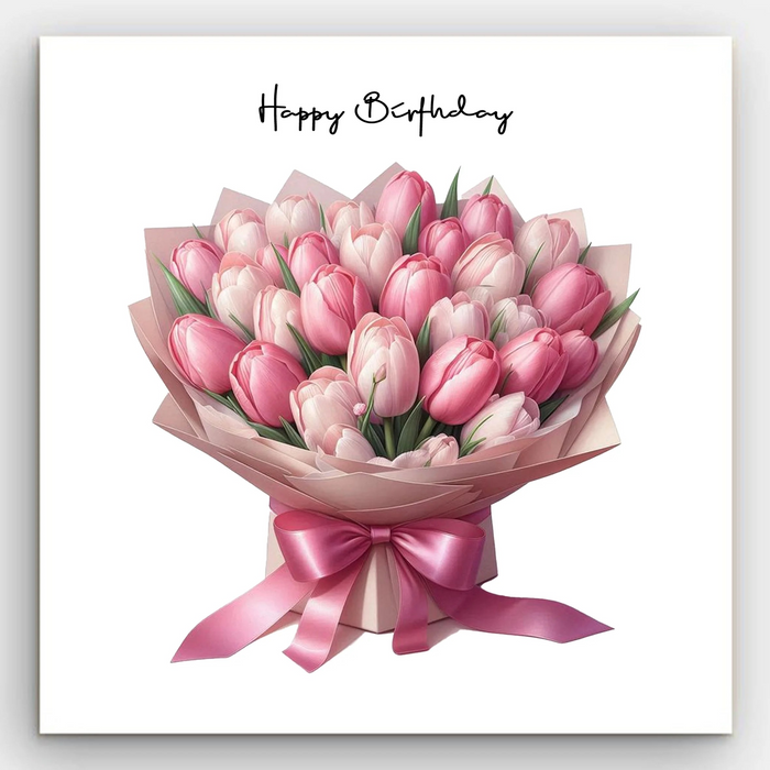 Happy Birthday - Pink Tulips Card