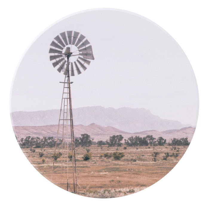 Rustic Meadow Windmill Ceramic Coaster