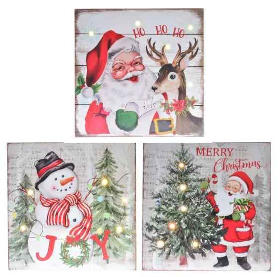 Vintage Christmas LED Box Signs - Asst