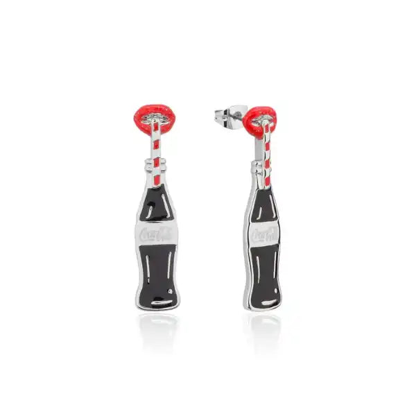 Coke Bottle and Glitter Lips Drop Earrings - Silver