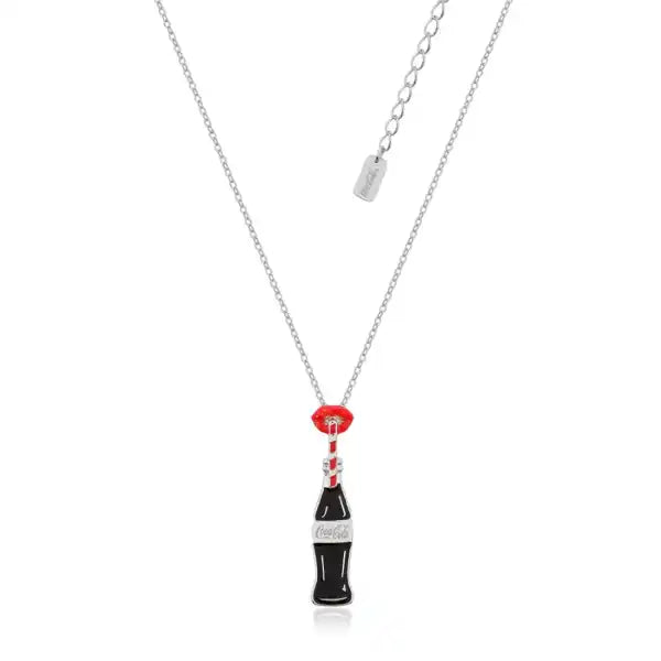 Coke Bottle and Glitter Lips Necklace - Silver