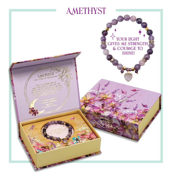 Heart Shaped Crystal Bracelet Gift Set - Amethyst