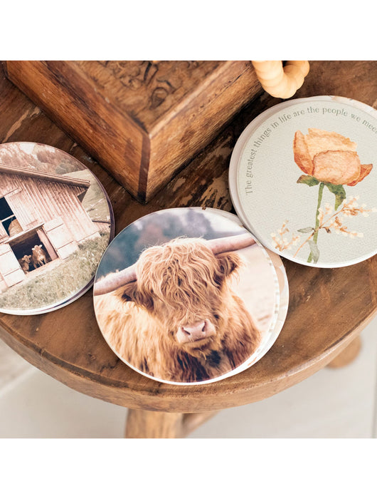 Rustic Meadow Cow Ceramic Coaster