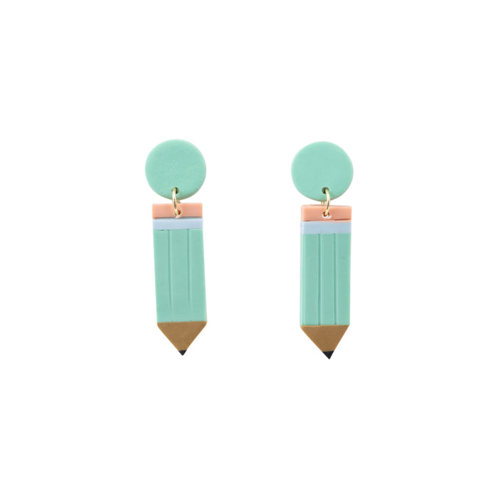 Teacher Pencil Earrings - Mint