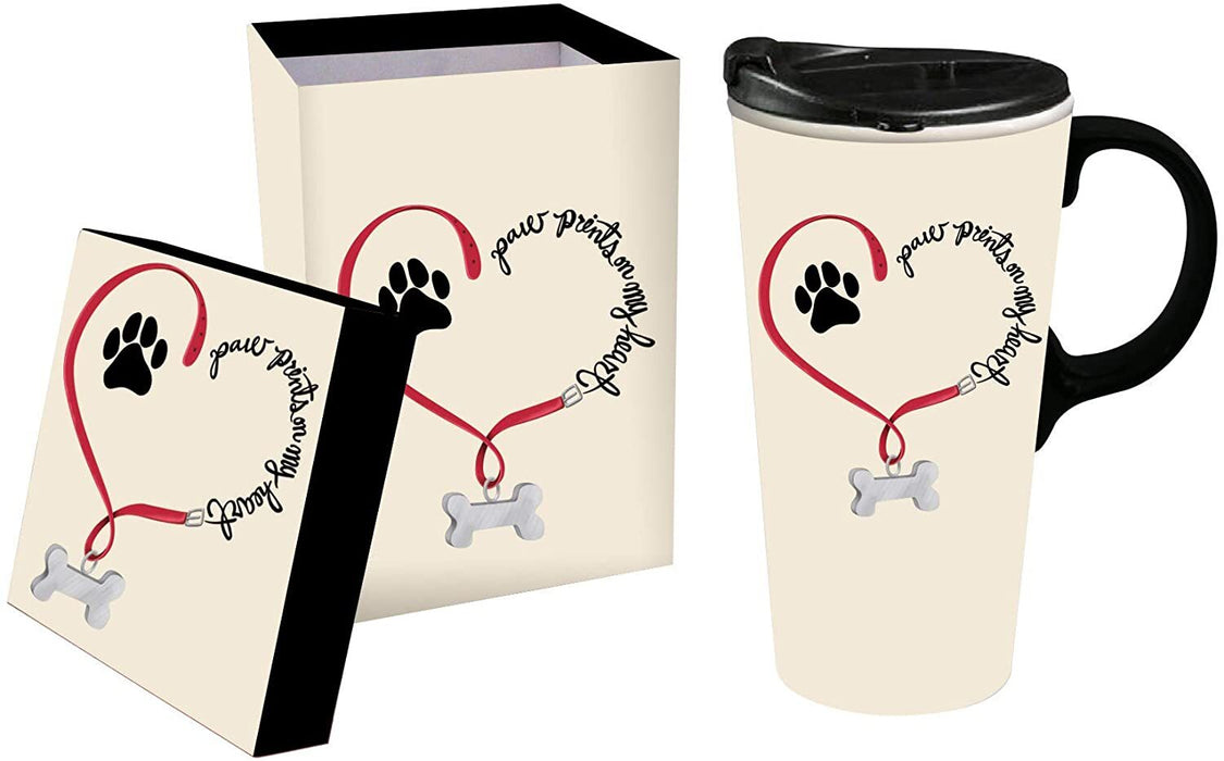 Paw Prints On My Heart Ceramic Travel Mug