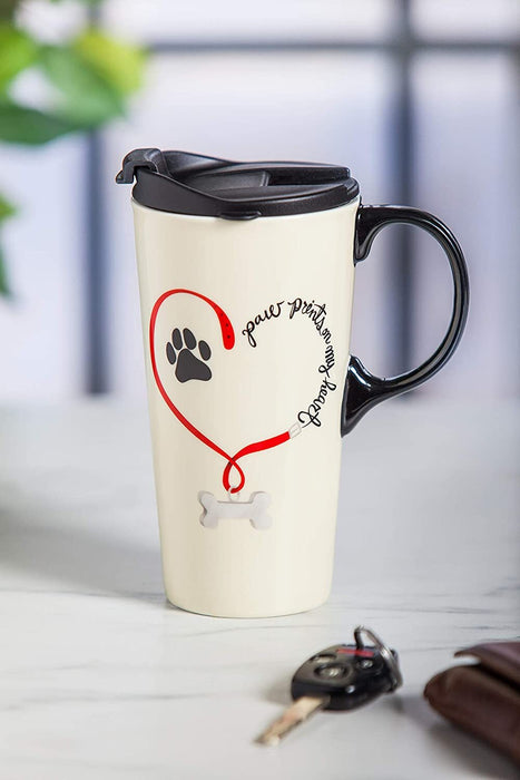 Paw Prints On My Heart Ceramic Travel Mug