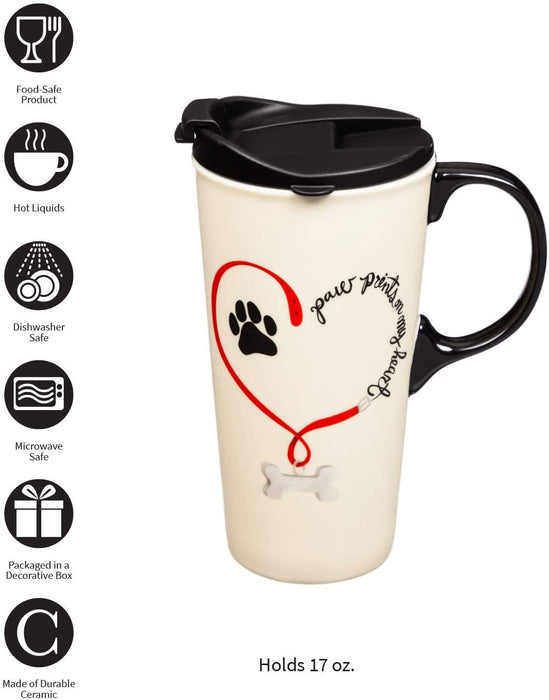 Paw Prints On My Heart Ceramic Travel Mug