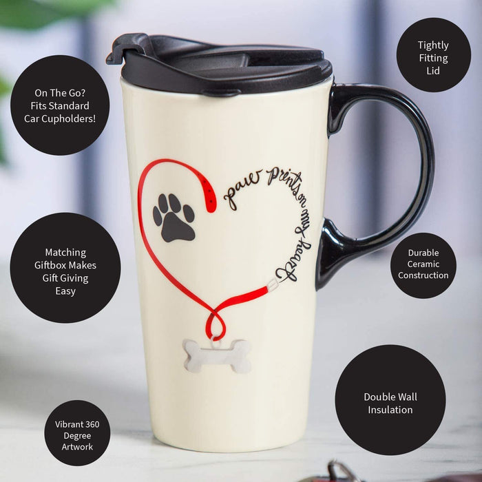 Paw Prints On My Heart Ceramic Travel Mug