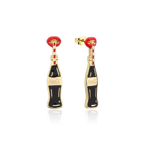 Coke Bottle and Glitter Lips Drop Earrings - Gold